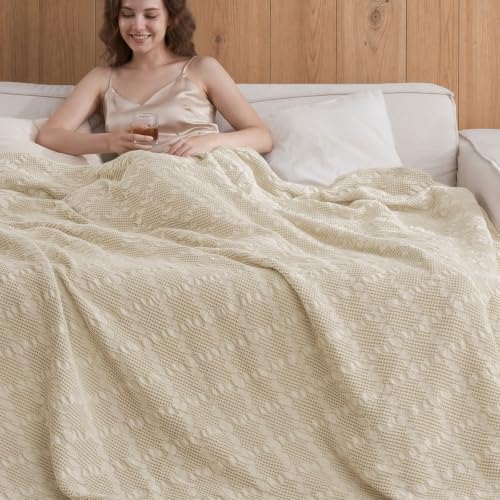 David's Home 100% Cotton Waffle Twin Blanket for College Dorm, Lightweight Breathable Cooling Throw for Spring Summer, Snag-Resistant, Aesthetics Home Decor for Couch Sofa Bed, Light Taupe, 66 * 90 - color: Light Taupe, size: Twin(66*90")