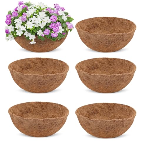 6 Pcs 8inch Coconut Fiber for Plants Round Hanging Basket Liner Wall Planter Insert Replacement Coco Coir Liner for Window Box, 100% Natural Coconut Fiber Fence Flower Baskets Pot (6, 8 inch) - size: 8 inch