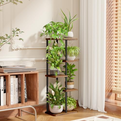 Bamworld Corner Plant Stand Indoor, 5 Tier Metal Plant Shelf for Multiple Plants, Tiered Flower Pot Stands for Patio Garden Balcony Living Room Bedroom, Brown - color: Brown, size: 5 Tier