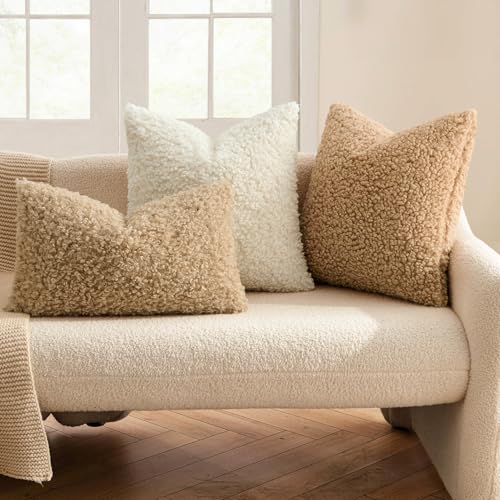 MIULEE Pack of 2 Throw Pillow Covers 18x18 Inch Neutral Camel Faux Fur Decorative Sherpa Pillow Covers Fuzzy Accent Soft Sheepskin Fleece Cushion Cases for Boho Home Decor Couch Living Room Bed - color: Camel, size: 18" x 18" (Pack of 2)