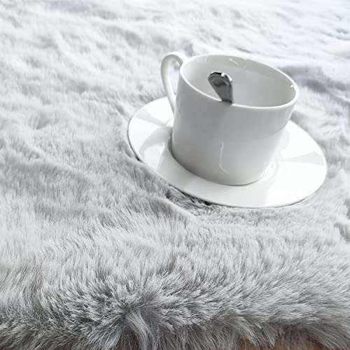 Ghouse Soft Faux Sheepskin Fur Rug Runner Rug 2x6 Grey Fluffy Bedside Plush Shag Nursery Carpet Area Rugs for Living Room Bedroom Playing Room Decor - color: Grey, size: 2*6 Sheepskin
