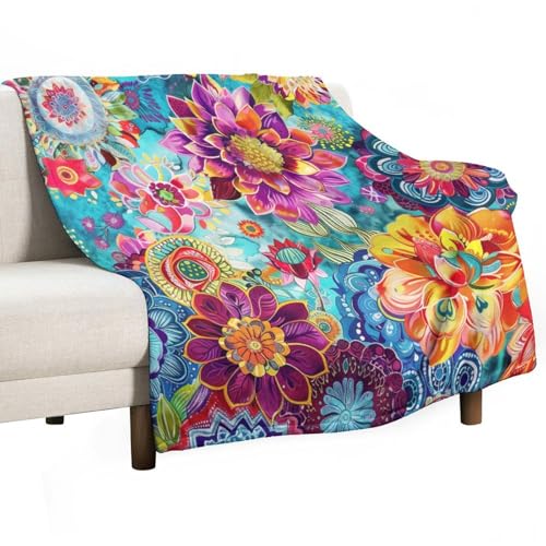 Boho Mandala Flower Blanket,Colorful Indian Hippie Abstract Geometric Flower Plant Print Blanket for Couch Sofa Bed Decorative Gifts 30x40 - color: Blanket-16, size: 30"x40"