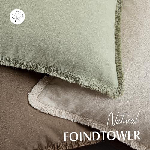 Foindtower Set of 2 Decorative Linen Fringe Throw Pillow Covers Boho Farmhouse Cushion Cover with Tassels Soft Accent Pillowcase for Couch Sofa Bed Living Room Home Decor,16×16 Inch,Light Sage Green - color: Seeding Green, size: 16" x 16" (Pack of 2)