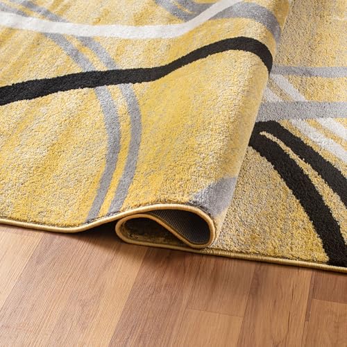 Rugshop Wavy Circles Design Accent Rug, Carpet with Jute Backing for Entryway, Kitchen, or Office, Yellow, 2' x 3' - color: Yellow, size: 2' x 3' (Rectangular)