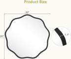 WallBeyond Round Wavy Mirror for Wall Decorative 20 inch, Modern Round Mirror Aluminum Frame for Bathroom Bedroom Living Room Home House Office Entryway, Black