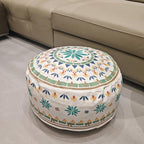 MOCOFO Round Bohemian Ottoman Pouf Cover, 18 Inch, Cotton Blend, Church Window Print, Living Room Storage Footrest, Cover Only (Green Diamond) - color: Green Diamond