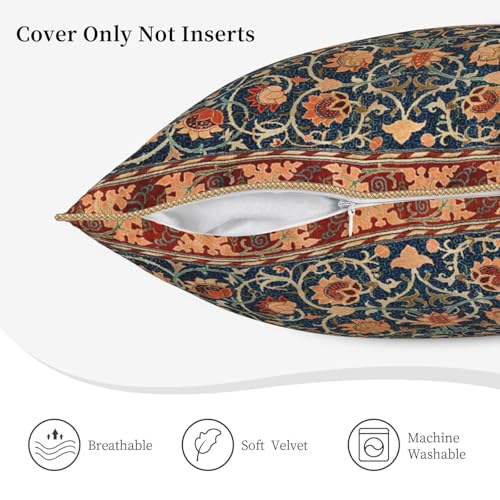 Floral Vintage Velvet Pillow Covers 16x16 In Orange Bohemian Tapestry Art Deco Throw Pillows for Couch Soft Durable Cushion Covers Pillowcase Antique Boho Flower Pillow Cases for Sofa Bed Living Room - color: Vintage Floral, size: 16" x 16" (Pack of 1)