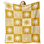 Boho Sun Face Flannel Throw Blanket, Bohemia Sunshine Yellow Birthday Gifts for Kids Men Women, Sunny Plaid Check Stripes Soft Blankets for Bedding Sofa 50" x 60" - color: Boho Sun