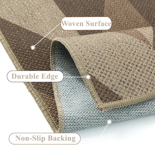 2.6x8 Easy Jute Runner Rug Washable Brown Checkered Hallway Outdoor Rug for Patio Lightweight Non Slip No Sheding Carpet Entryway Bathroom Backyard Porch Kitchen - color: Checkered | Brown, size: 2.6'x8'