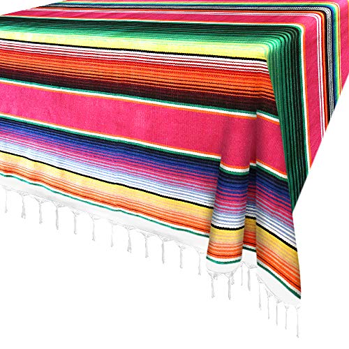 Xplanet Mexican Serape Blanket, 84 X 59 Inch, Cotton, Rectangular, Rose Pink, Tablecloth, All-Season, Tassel - color: Rose Pink