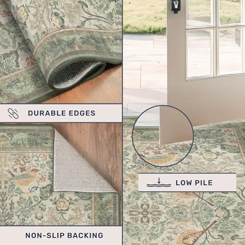 Sage Green Boho Bathroom Rugs - 2x3 Washable Non-Slip Soft Low Pile Area Rug for Entryway, Kitchen, and Decorative Door Mats - Vintage Farmhouse Design with Bird & Botanical Pattern Boho Décor - color: Sage Green, size: 2' x 3' (Rectangular)