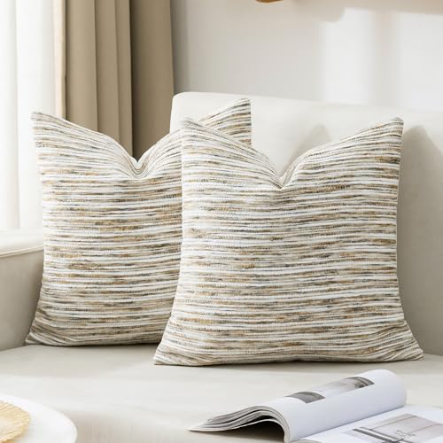 Boho Pillow Covers 18x18 Set of 2 Geometric & Striped Pillow Covers-Hand-Tufted Textured Pillowcases-Farmhouse Linen Decorative Throw Pillows for Sofa, Couch, Bed, Chair, Living Room, Gray - color: White