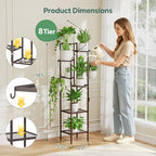Quikraen 8 tiers Metal Plant Stand with Grow Lights, Tall Lighted Corner Plant Shelf for Indoor Plant Growing,Flower Pot Holder, Plant Rack for Home Decor, Patio (Brown)