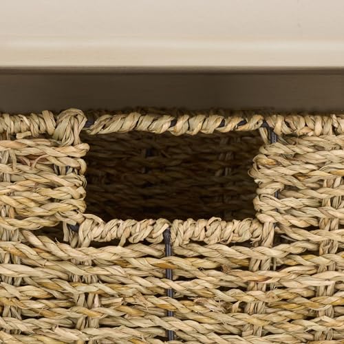SAFAVIEH Home Collection - Finley Sand Wall Mounted 3-Basket Storage Rack with Hooks & Seagrass Baskets (HAC5700E) - color: Sand