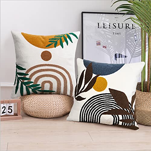 Merrycolor Boho Pillow Covers 18x18,Soft Mid Century Geometric Leaves Accent Pillows, Modern Aesthetic Decorative Throw Pillows for Couch Bed Sofa Bedroom,1 Pcs (Only 1 Pillow Cover) - color: Style F, style: 18 x 18-Inch