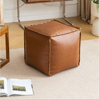 Faux Leather Unstuffed Pouf Ottoman, Square Pouffe Footstool Storage Stool, Pouf Sleeve Without Stuffing, Foot rest Suitable for living Room,Bedroom or Balcony（Size：17"D x 17"W x 15"H)No Filler