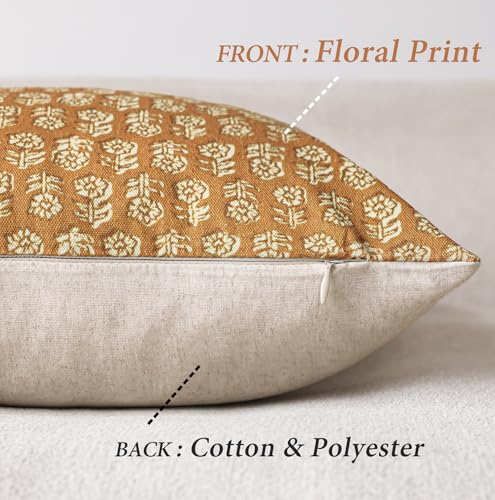 Foindtower Set of 2 Decorative Vintage Floral Print Throw Pillow Cover Neutral Modern Farmhouse Cushion Covers Boho Home Decor For Sofa Couch Chair Bedroom Living Room Outdoor,18×18 Inch,Golden Orange - color: Golden Orange, size: 18" x 18" (Pack of 2)
