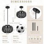 Black Rattan Pendant Light 12.6 in Rattan Light Fixture Wicker Chandelier Woven Pendant Light Boho Chandelier for Foyer - color: 12.5" Black