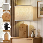 Table Lamps Set of 2 - 19" Wood Farmhouse Bedside Lamp with Adjustable Color Temperatures - Modern Rustic Linen Lampshade Nightstand Lamps for Bedroom Living Room Office, Bulbs Included, Natural - color: Natural