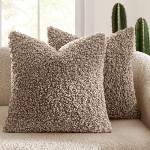 MIULEE Pack of 2 Throw Pillow Covers 18x18 Inch Neutral Khaki Faux Fur Decorative Sherpa Pillow Covers Fuzzy Accent Soft Sheepskin Fleece Cushion Cases for Boho Home Decor Couch Living Room Bed - color: Khaki, size: 18" x 18" (Pack of 2)