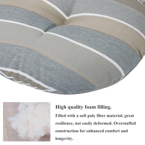 FUNHOME 15"x15"x4" Bistro Chair Cushion Set of 2, Water Repellent Round Outdoor Chair Cushions with Ties, Patio Tufted Chair Pads for Home Garden (Grey Stripe) - color: Grey Stripe
