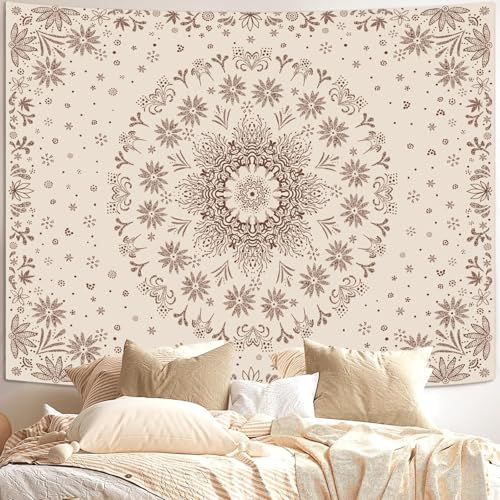 Fowocu Boho Floral Mandala Tapestry Wall Hanging Bohemian Flower Medallion Tapestry Aesthetic Beige Brown Hippie Indian Small Tapestries for Bedroom Living Room Dorm Decor 40 x 30 Inch - color: Brown, size: 40"L x 30"W