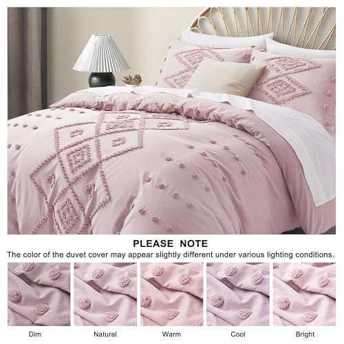 Oli Anderson Tufted Duvet Cover King Size, Soft and Lightweight Duvet Covers Set for All Seasons, 3 Pieces Boho Embroidery Shabby Chic Bedding Set (Pink, King, 104" x 90") - color: Pink, size: King(104"×90")