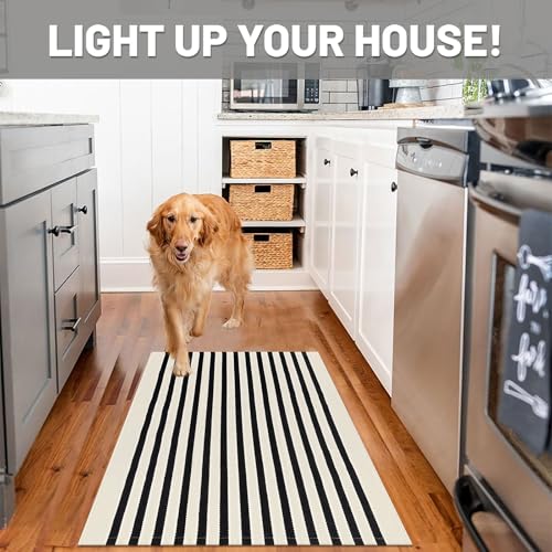 IOHOUZE Black Beige Striped Rug -2.3'x3.6' Front Door Rugs Outdoor, Small Washable Area Rug for Front Porch, Spring Summer Welcome Mats Outdoor Indoor, Doormat for Entryway Porch Entrance - color: Light Beige/Black Stripe, size: 2'4" x 3'8" (Rectangular)