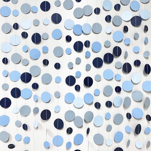 Dusty Blue Party Decorations Navy Blue Circle Dots Garland Gray Blue Hanging Paper Polka Dot Streamer for Wedding Baby Shower Engagement Bridal Shower Birthday Graduation Nautical Theme Party Supplies - color: Dusty Blue