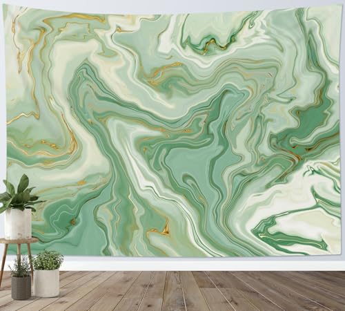 SCECALA Sage Green Marble Tapestry Abstract Green Gold White Swirl Marble Texture Wall Tapestry Modern Watercolor Wall Hanging for Bedroom Living Room Teen Dorm Party Home Decor 92.5x70.9 Inch - color: Sage Green, size: 70.9"L x 92.5"W