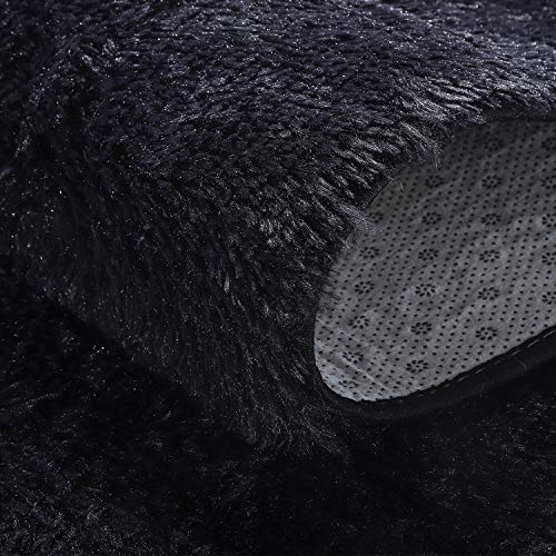 junovo Ultra Soft Washable Shaggy Rug - Non-Slip Oval Carpet for Nursery, Kids Bedroom & Home Decor (2.6x5.3ft Black) | Plush Fluffy Floor Mat for Cozy Living Spaces - color: Black, size: 2.6' x 5.3'