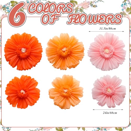 Giegxin 6 Pcs 31.5", 24" Pink, Orange Giant Paper Flowers Pink and Orange Party Decorations Large Crepe Tissue Flowers for Fall Wedding Boho Birthday Bridal Bachelorette Bridal Shower Classroom Decor - color: Pink,Orange, size: 31.5", 24"
