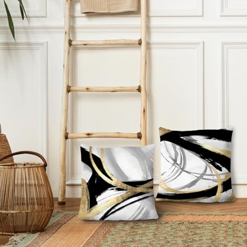 Black White and Gold Pillow Covers, Abstract Black and Gold Pillow Covers 26x26 Set of 2, Modern Boho Home Decor, Black and Gold Pillows Decorative Throw Pillows for Couch Living Room Bedroom - color: Black White and Gold, size: 26" x 26" (Pack of 1)