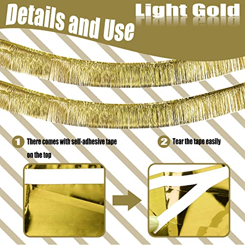 6 Pack 10 Feet Foil Fringe Garland Metallic Tinsel Streamers Banner Wall Hanging Curtain Backdrop Banner for Parade Floats, Thanksgiving, Christmas, Birthday, Halloween Party Decorations(Light Gold) - color: 6 Pack Light Gold