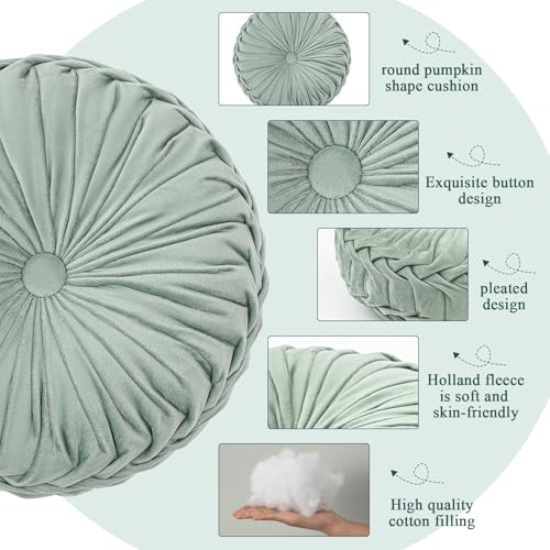 Drydiet 3 Pcs Round Throw Velvet Pillows Decorative Pleated Throw Pillows Diameter Accent Pumpkin Boho Chair Cushion for Couch Sofa Home Decoration (White,Light Green,Green,15'') - color: White, Light Green, Green, size: 15''