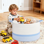 67L Large Blanket Basket, 20"x13" Blanket Basket Living Room, Woven Baskets With Handle, Toy Baskets for Blankets, Nursery, Dog, Pillow, Gift (White & Blue) - color: White & Blue, size: 67L