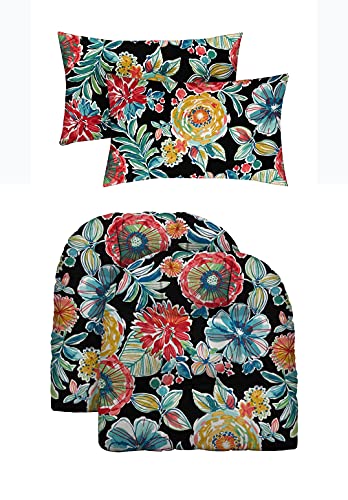 RSH DECOR: Tufted U-Shapes & Lumbars 2 of Each | 22" x 22” & 20" x 12" | Water-Resistant Spun Fabric | Outdoor Wicker Cushions & Support Pillows for Patio Furniture | Colsen Noir - Made in USA - color: Colsen Noir, size: 22" x 22" & 20" x 12"