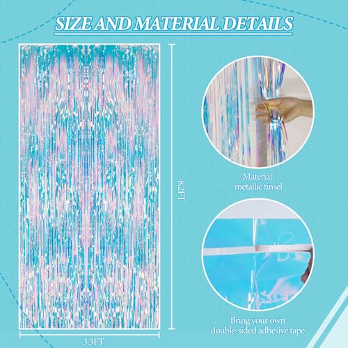 DECOCKRAT 3 Pack Foil Fringe Backdrop - Iridescent Shiny Tinsel Curtains for Party Decoration/Photo Booth Props - 3.3x8.2 FT Metallic Foil Backdrop for Birthday, Wedding, Graduation, Christmas. - color: Iridescent