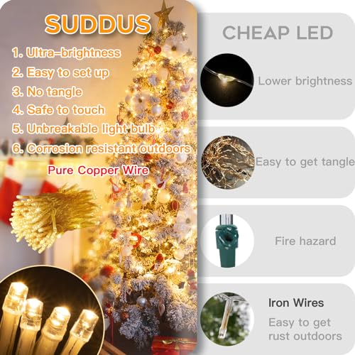 suddus 200 Led Connectable Christmas Lights Outdoor Waterproof, 66ft Fairy Lights Plug in with Remote, Warm White Christmas Tree Light Indoor for Bedroom, Dorm, Xmas Party, Porch, Patio, Garden Decor - color: Warm White, size: 200LED Connectable