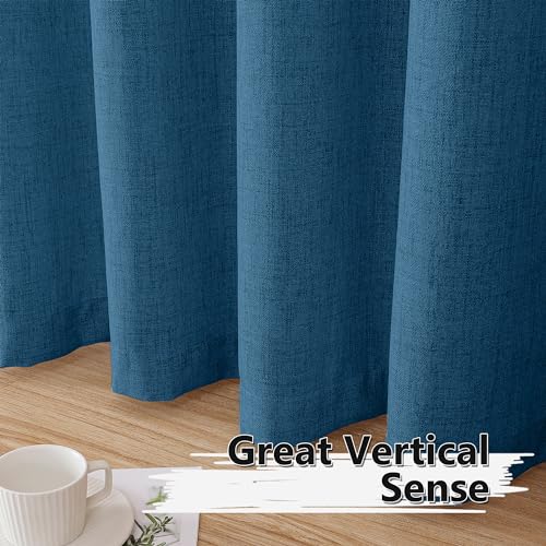 Tollpiz Linen Tier Curtains Rod Pocket Semi Sheer Short Kitchen Curtain Half Burlap Light Filtering Thick Linen Drape for Bathroom, 30 x 30 inches Long, Classic Blue, Set of 2 Panels - color: Classic Blue, size: 30"W x 30"L (Pack of 2)