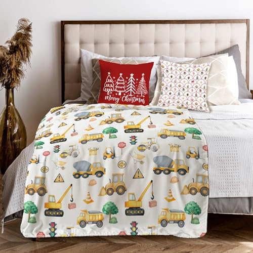 Construction Vehicles Throw Blanket for Couch, Construction Room Decor for Boys, Transport Truck Tractor Throw Blanket for Kids Boys Toddler Nursery Bedroom Room Decoration, 50x60 Inches - color: Color_1