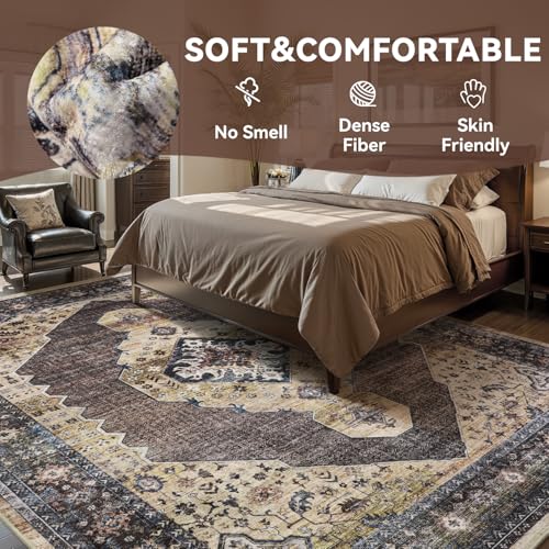 Engiw-8x10 Area Rugs for Living Room Rug Carpet Bedroom Rug Machine Washable Dining Room Rugs Carpet Neutral Farmhouse Vintage Brown Taupe - color: Brown/Taupe, size: 8' x 10' (Rectangular)