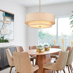 Gold Modern Chandelier 18'' Drum Pendant Light with Fabric Lampshade Hanging Light Fixture 3-Light Farmhouse Chandeliers for Dining Room Bedroom Kitchen Hallway Foyer - color: 18" Fabric Gold