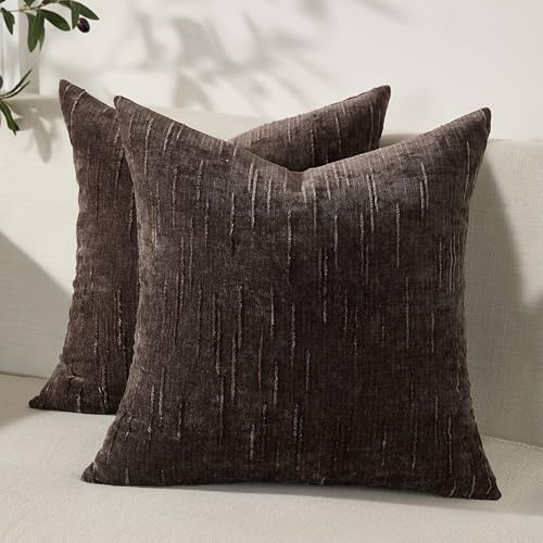 Set of 2 Summer Decorative Throw Pillow Cover 24x24, Solid Farmhouse Neutral Cushion Covers with Hidden Zipper, Soft Textured Throw Pillows for Bedroom Living Room Couch, Dark Brown - color: Dark Brown, size: 24" x 24" (Pack of 2)