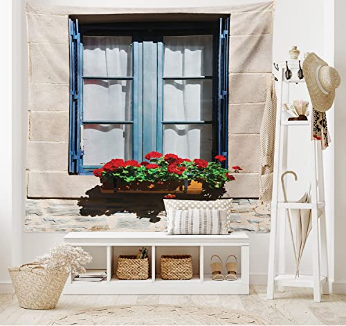 Ambesonne Shutters Decor Tapestry, Mediterranean Style Window with Open Window Shutters Image French Urban Life Style Decor, Wall Hanging for Bedroom Living Room Dorm, 60" X 40", Blue Grey - color: Blue Grey, size: 60"L x 40"W
