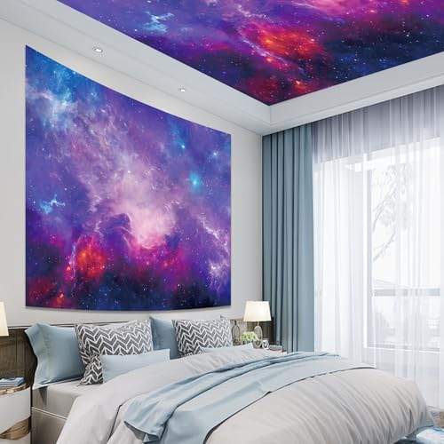 Tichgeim Space Galaxy Tapestry for Bedroom, Starry Night Sky Backdrop Decorations, Purple Ceiling Aesthetic Tapestries, Blue Celestial Stars Wall Hanging for Living Room Dorm 51'' x 60'' - color: Starry Night Sky Tapestry, size: 60"L x 51"W