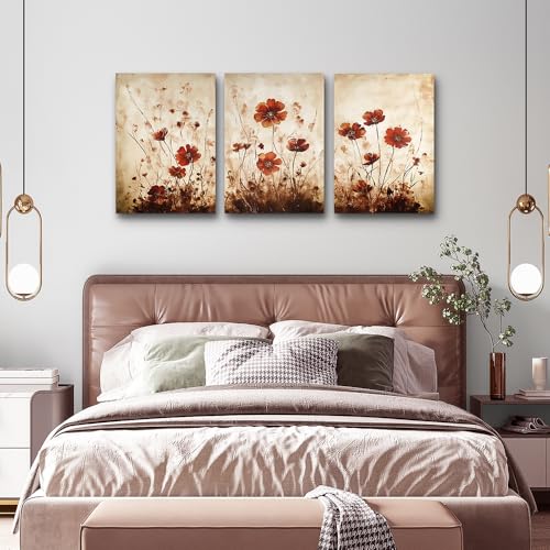 TTHYUEWS Boho Wall Decor for Bedroom Canvas Wall Art for Living Room Office Decorations Flowers Wall Pictures Watercolour Paintings Artwork Modern Aesthetic Bathroom Home Decor 3 Piece Ready To Hang - color: Flowers, size: 12x16inches*3pcs