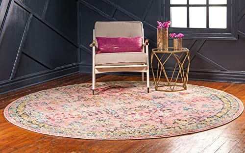 Rugs.com El Paso Collection Rug – 8 Ft Round Pink Medium Rug Perfect for Kitchens, Dining Rooms - color: Pink 2, size: 8' Round