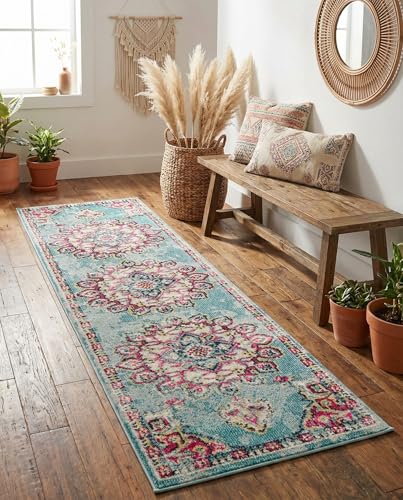 Rugs.com Fleur Collection Rug – 6 Ft Runner Light Blue Medium-Pile Rug Perfect for Hallways, Entryways - color: Light Blue 11, size: 2'2" x 6'7" (Runner)