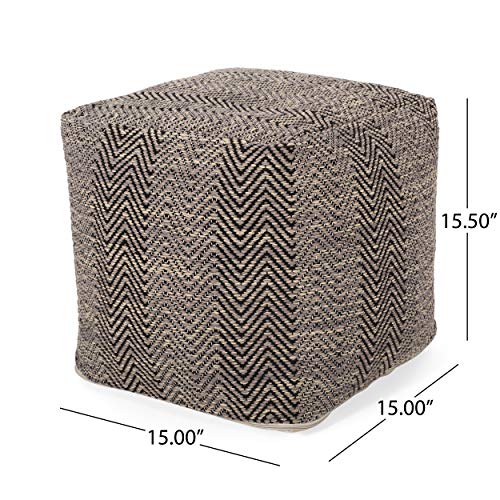 Christopher Knight Home Dora Hand-Crafted Cotton Cube Pouf, Brown, Beige, and Yellow